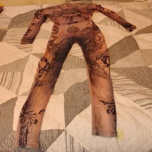 Fashion Nova Zelda Mesh Long Sleeve Black/Combo Patterned Jumpsuit, Size: XS NWT